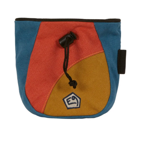 E9 DROPZ CHALKBAG IN TOBACCO - BLUE ORANGE AND MUSTARD WITH E9 LOGO