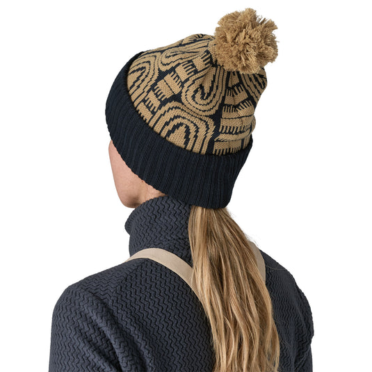 Patagonia Powder Town Beanie in Flow Sunken Blue worn by model