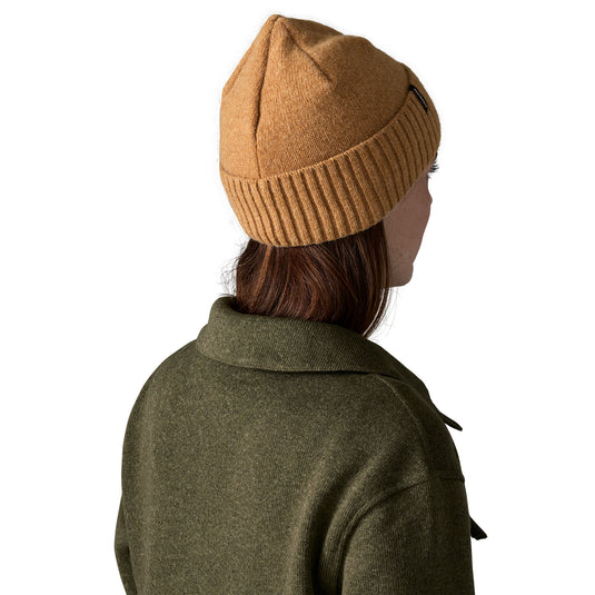 Patagonia Brodeo Beanie inTalon gold worn by model
