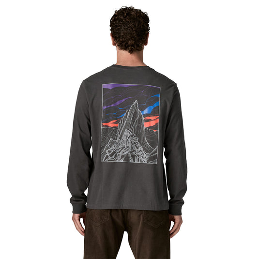 Patagonia Men's Long-Sleeved Cloud Crag T-Shirt in black on model 