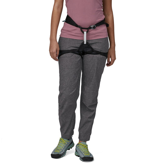 Women's Hampi Rock Pants - Regular ink black worn by model with harness over
