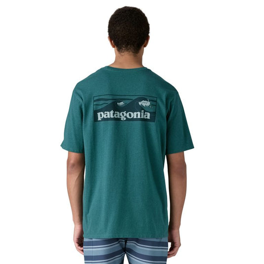 Patagonia Mens Boardshort Logo Pocket Responsibili-Tee - Blue - worn by model facing away