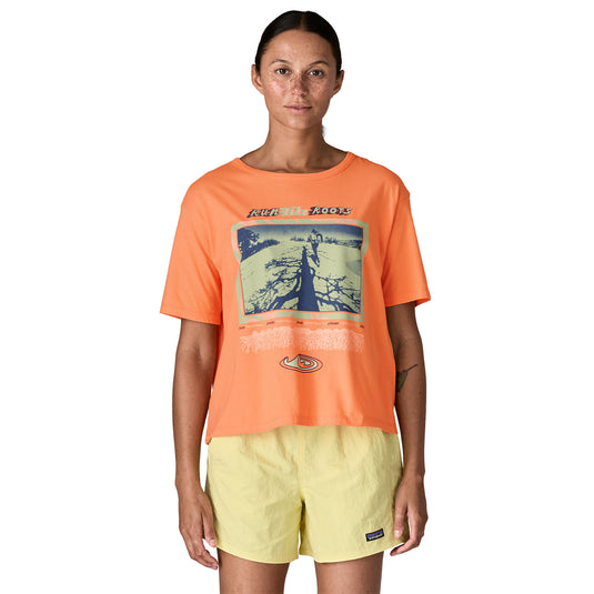 Patagonia Womens Run Like Roots Easy Cut T-shirt worn by model