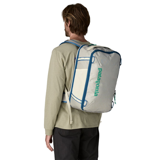 Patagonia Black Hole Mini MLC - 30L in Birch White worn on back of model