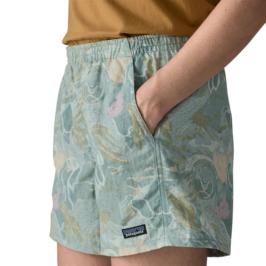 Patagonia Womens Baggies Shorts 5in worn by model with hand in pocket