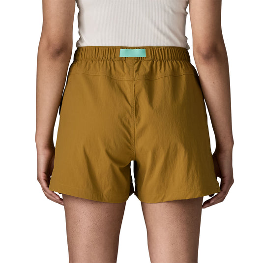 Patagonia Womens Outdoor Everyday Shorts in bobcat brown worn by model back view